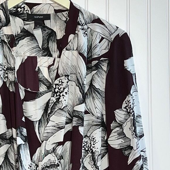 ALFANI Women’s Sz 12 Elegant Floral Long Sleeve Draped Faux Wrap Blouse - Picture 5 of 10